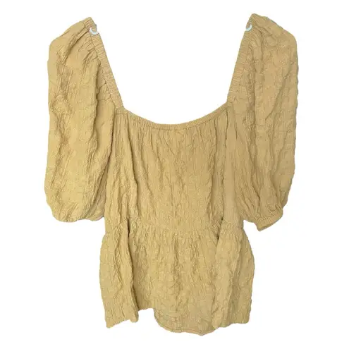 Vila ASOS Textured Puff Sleeve Peplum Short Sleeve Boho Top large best Yellow