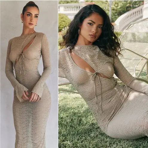 House Of CB  Giovanna Stone Floral Lace Long Sleeve Maxi Dress M