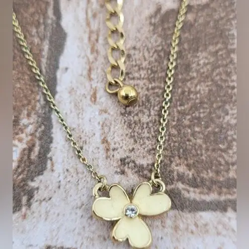 Kate Spade  New York White/ Gold Tone Pansy Blossoms Mini Pendant Necklace