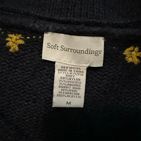 Soft Surroundings  Navy Embroidered Tunic Sweater Size M