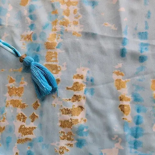 Turquoise Golden Batwing Sleeve Dress Blue Size M