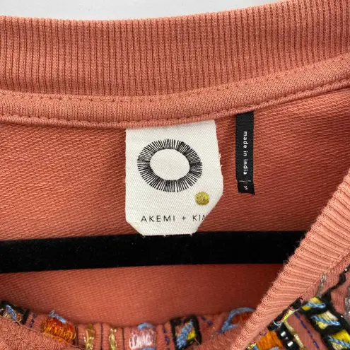 Anthropologie Akemi & Kin Sweater Womens Small Peach Cotton Embroidered Beaded Pink