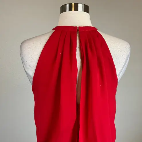 XScape Red Chiffon Sleeveless Ruffled Long Evening Gown Size 8 Formal Dress