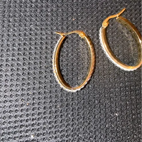 Sparkly Oval Hoop Earrings Gold Tone Clear Rhinestone Women's Fashion Jewelry