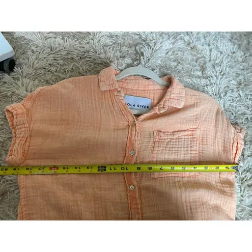 Lola River Gauze Peach Shirt Cotton Button Up Collared Beach Resort Coastal Boho Orange Size L - Image 5