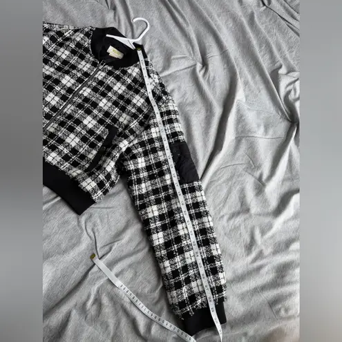 Maeve Anthropologie Plaid Tweed Bomber Jacket M Crop Black White Academia Boho