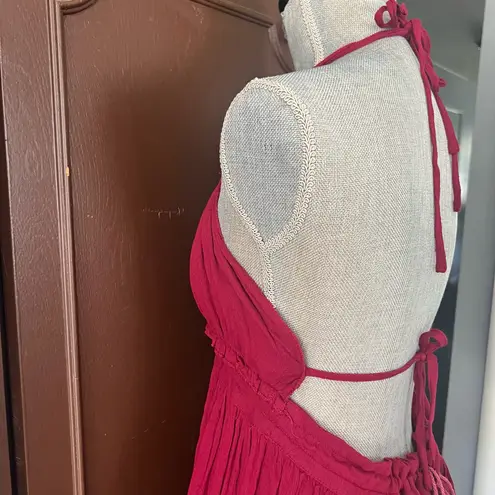 R. Vivimos wine red halter open back swing dress Size M