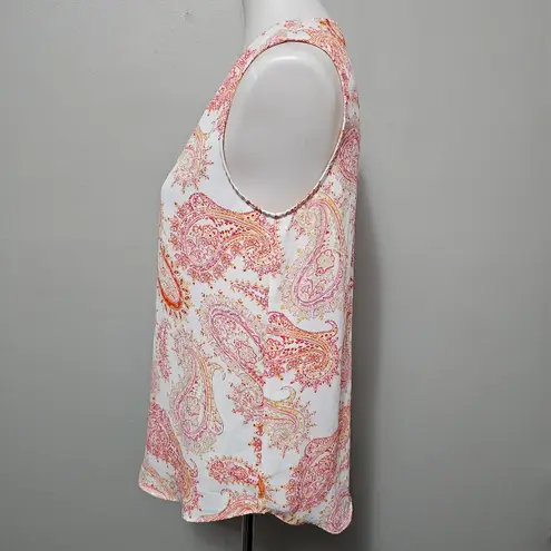 Rose + Olive White & Pink Paisley Print Sleeveless Blouse Size Small
