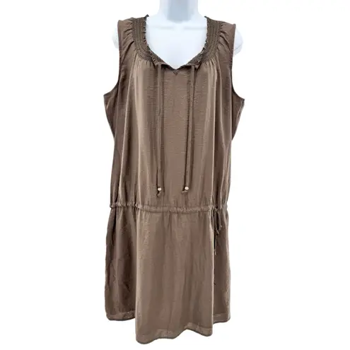 Esprit Y2K Brown Sleeveless Tiered Mini Dress Size 16 Smocked Cottagecore