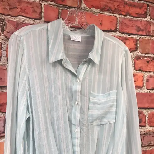 Abound Blue and White Striped  Front Tie Button-Up Blouse