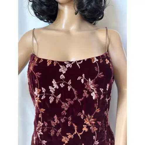 Oscar de la Renta Vintage Velvet Burnout Floral Slip dress chain straps M