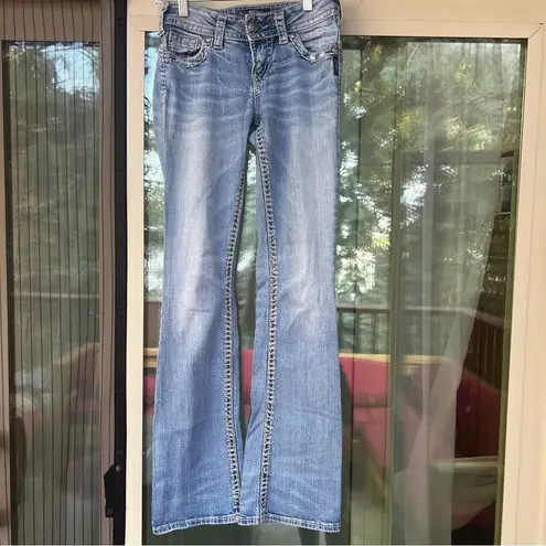 Silver Jeans Suki Mid Rise Bootcut denim thick stitch medium wash