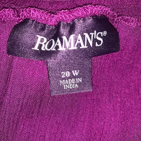 Roaman’s Roaman's Dress Size 20W Purple Crinkle Embroidered Ruffle Boatneck Long Sleeve