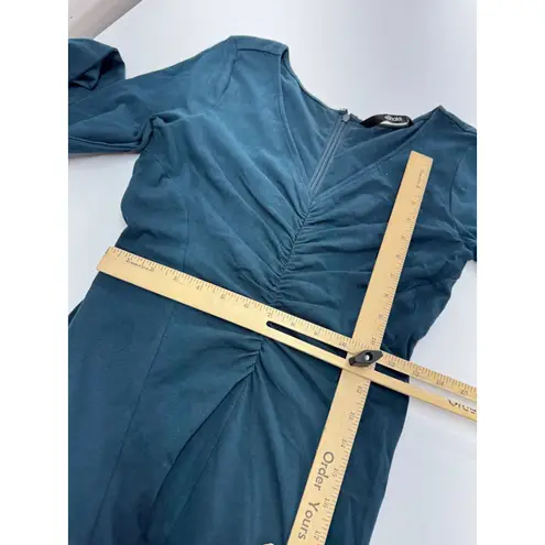 Eshakti Dress Womens 2 Blue Long Sleeve Midi Ruched Bodice Flare Cotton Spandex