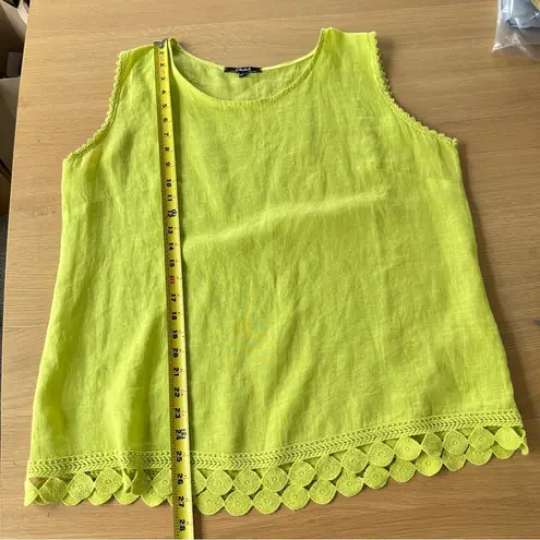 Charlie B 100% Linen Tank Top Made in Italy Sz XL Lime Green Crochet Coastal