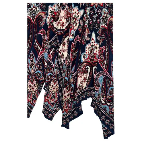 Bila Skirt Womens Medium Blue Boho Handkerchief Hem Paisley Midii Festival Gypsy