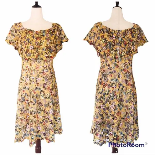 Alex Marie New Yellow Floral Lace Off The Shoulder Midi Dress Fit & Flare Size 2