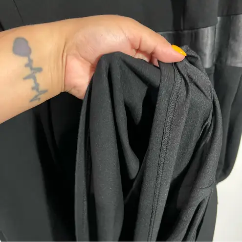 City Chic Spliced Mod Sheath Dress Black Ponte Faux Leather Trim V-Neck XL/22