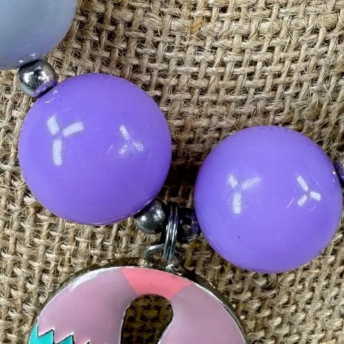 Trolls Pendant Chunky Beaded Necklace Multicolor Pastels Adjustable Women Girls Purple