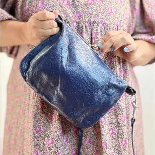 Begger's Pouch Small Leather Purse Navy Blue Shoulder Bag