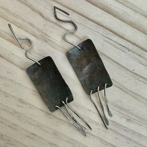 Artisan Brutalist Mixed Metal Dangle Earrings โ Hand