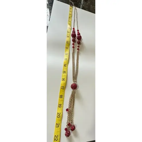 Elegant Rhinestone Crystal Clayball Long Necklace Disco Ball Boho Chic Whimsical Red