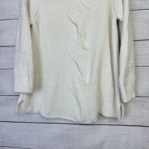J. JILL Chenille Sweater Chunky Knit Womens Size Large Ribbed Ivory Soft Cozy