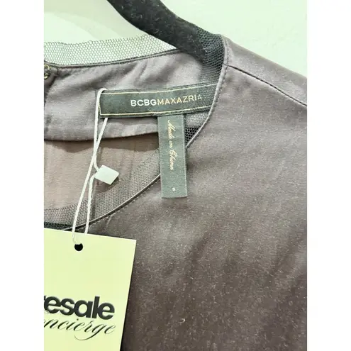 BCBGMAXAZRIA Applique Floral Crewneck Mini Shift Dress Bronze Women's Size Small Brown