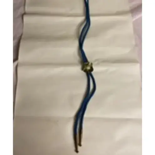 Vintage Western Bolo Tie Blue Cord Gold Crown Emblem Black Shield