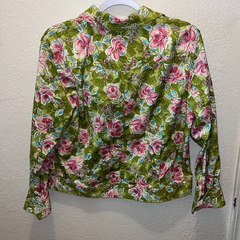 Vintage floral cropped jean jacket • Lime Green and hot pink • denim jacket rose