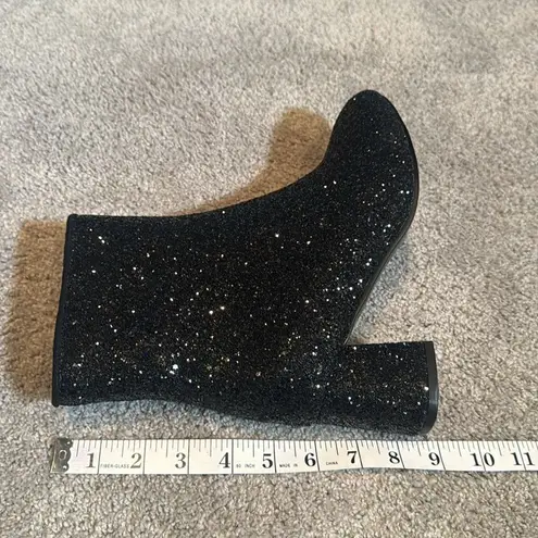 Women’s Black Glitter Covered Chunky Heeled Party Boots Zipper Size 10.5
