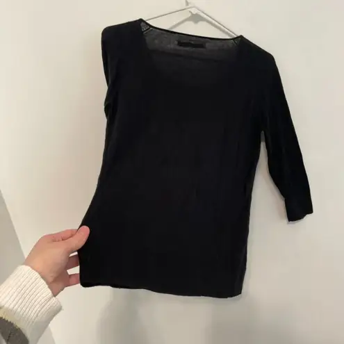 ALL SAINTS Taybar Sheer Cowl Knit Top Black Mixed Media 3/4 Sleeve M