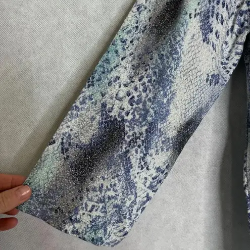Alfred Dunner Petite Metallic Snakeskin Animal Print Beaded Sweater Size PXL Blue