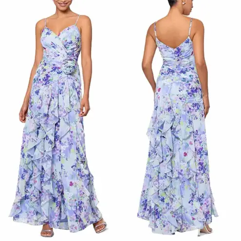 XScape Women's Floral-Print Rosette Ruffled Gown Size 12