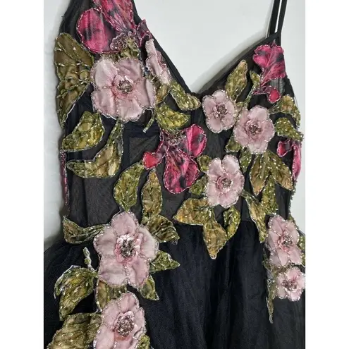Patbo Cocktail Dress Size 12/44 Black Patricia Bonaldi Beaded Floral Bustier NEW