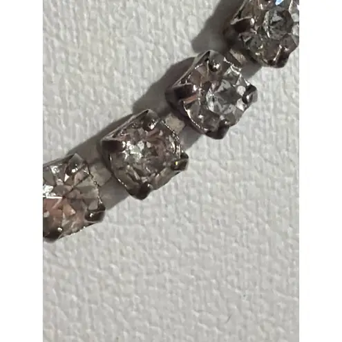 Vintage Clear Crystal Rhinestone Choker Necklace Prong Set Fold Over Estate 14" Silver