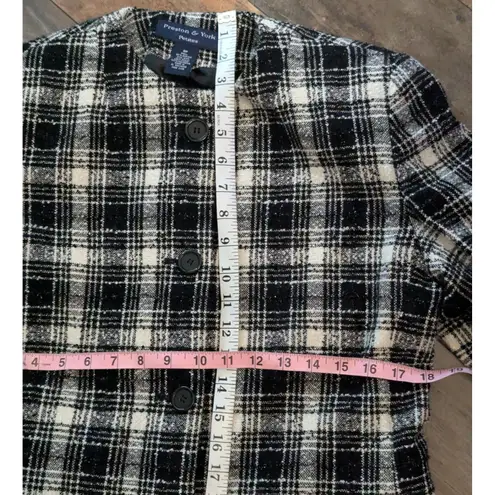 Preston & York Petites 8P Black White Plaid Tweed Collarless Blazer Wool Blend