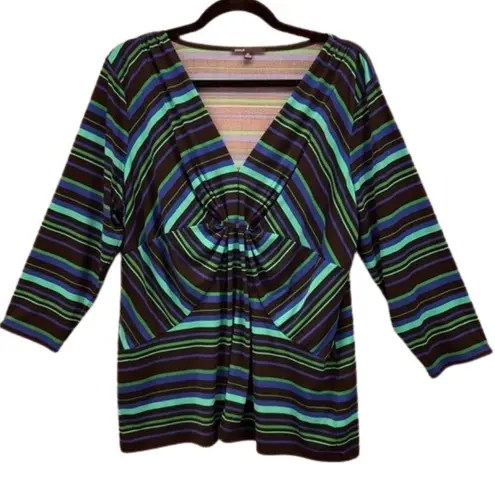 Y2K Tunic Blouse XL Abstract Kaleidoscope Artsy Eclectic Art To Wear Stretch Black