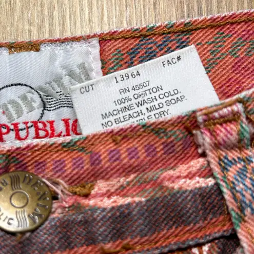 90's Vintage Shorts High Rise Jean Shorts Pink Aztec Tribal Print Boh0 Denim 26" - Image 5