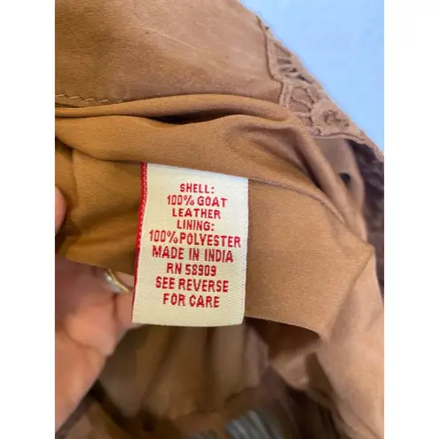 Reba Brown Leather Beautiful Jacket Fringe EUC Sz XL Lined Long Sleeves Crochet