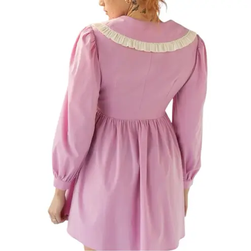 Sister Jane Farmyard Collared Mini Dress in Rose Shadow Pearl Collar NWT size XS Pink