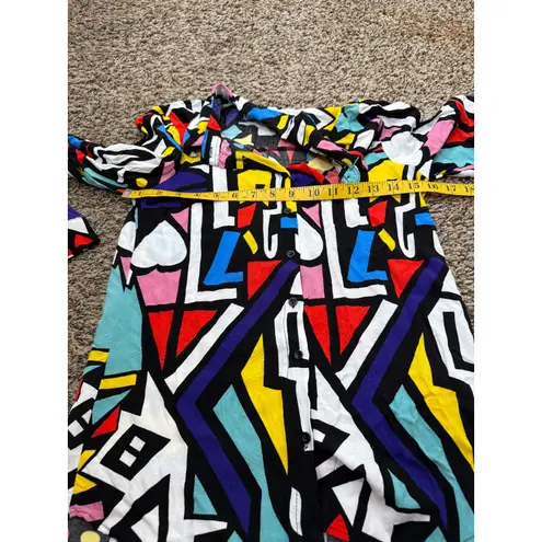 Vintage Big Dart Multicolored Button Up Shirt Womens Sz XS 70s Disco Retro Black