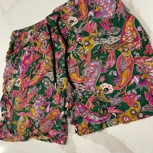 Coofandy Forest Green Pink Floral Paisley Print Flowy Shorts Women’s Size Medium