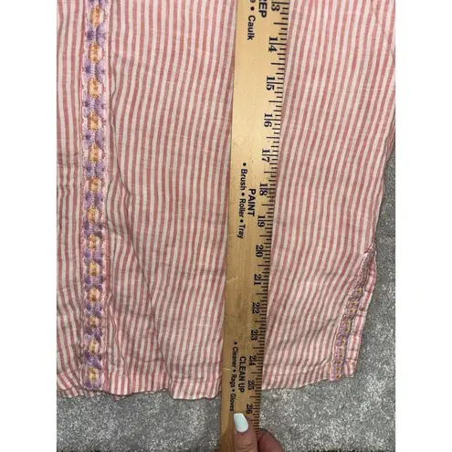 Spartina 449 womens Xs linen bell sleeve top embroidered boho beach striped pink