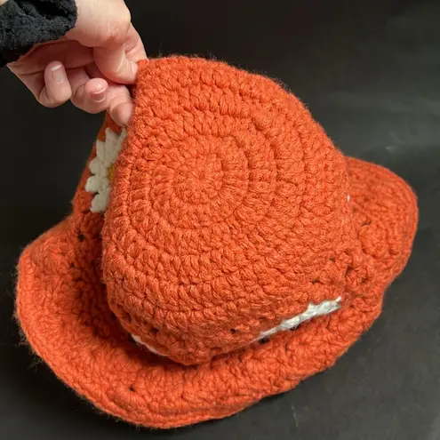 Daisy Handmade Orange  Flower Crochet Bucket Hat