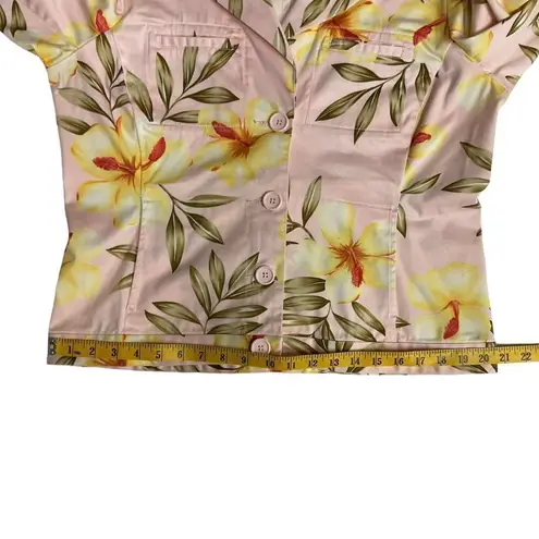 Jamaica Bay Jacket Size Large Pink Tropical Aloha Print Stretch Cotton Casual