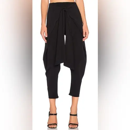 Alexis • Black Nikos Cross Over Tie Front Black Pull On Stretch Pants Large