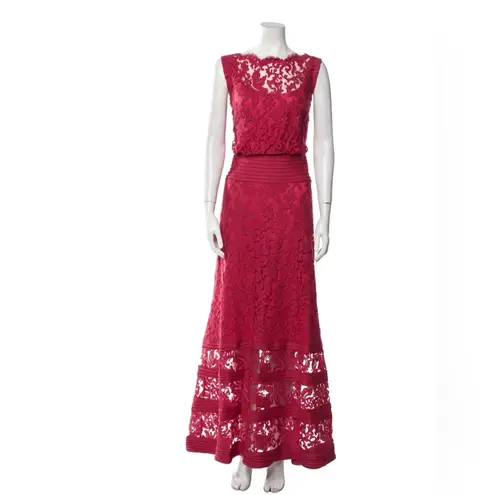 Tadashi Shoji Red Lace Illusion Maxi Gown Women’s Size 4 Formal Evening Dress