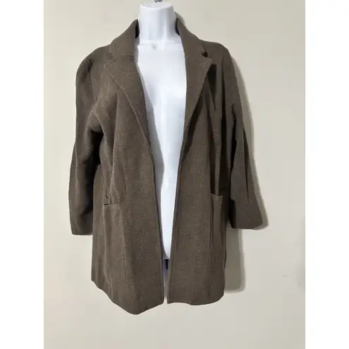 Quince 100% Organic Cotton Knit Blazer Open Front pockets Heather Brown EUC Sz M