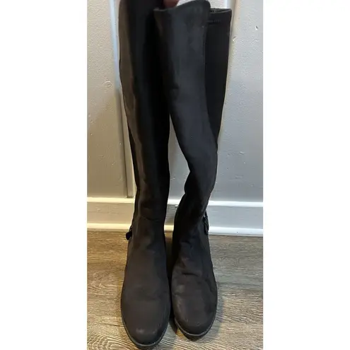 Laura Ashley Amherst Knee Riding Boots Black Faux Suede Side Zip Buckle Size 8M